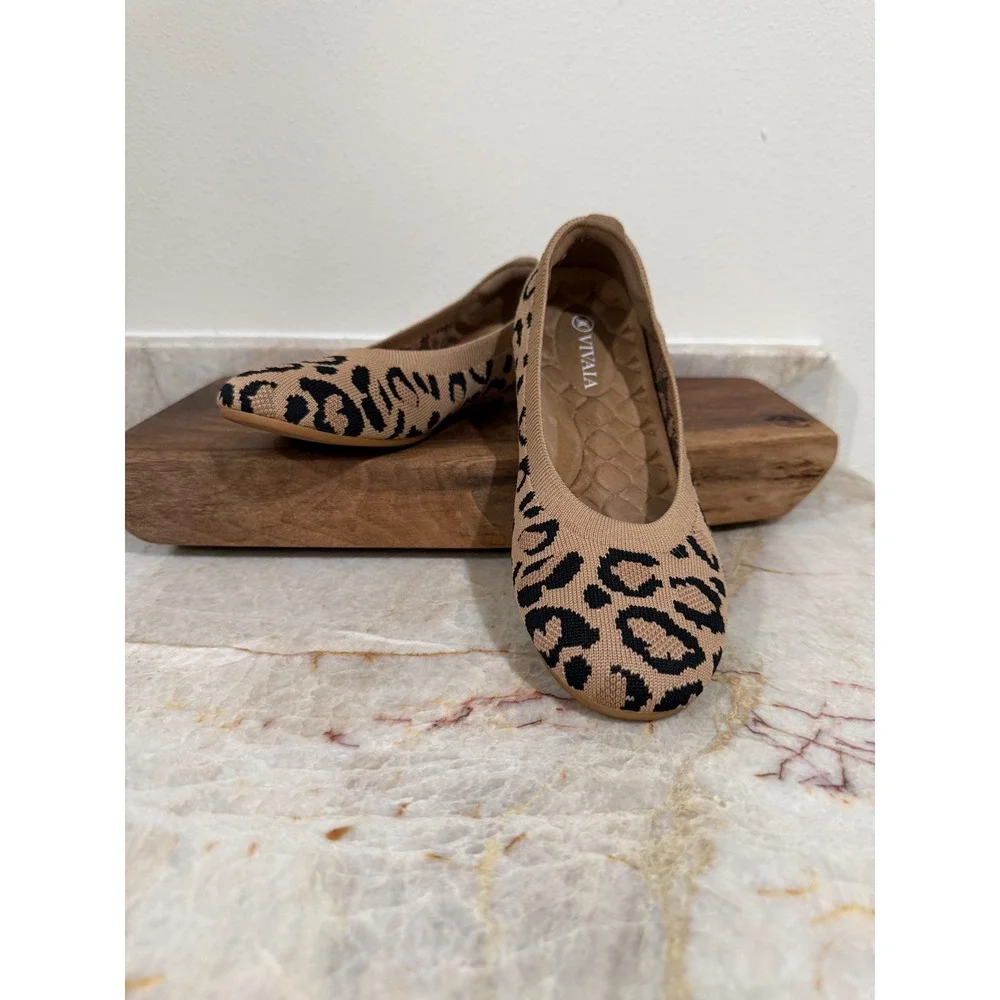 VIVAIA Claire Dark Leopard Knit Round Toe Ballet Flats Size 37 US 6.5